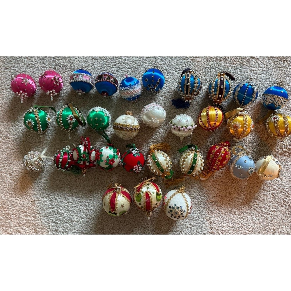 Vintage Christmas Ornaments Homemade Push Pin Ribbon Holiday Decoration